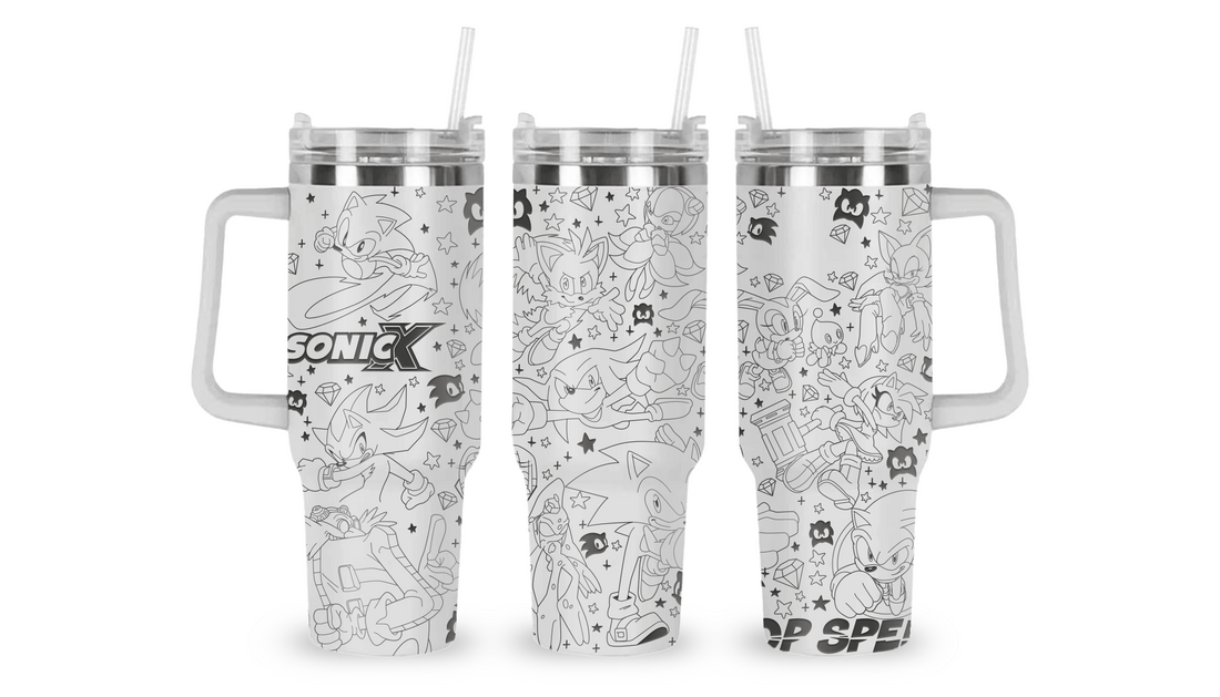 Stay refreshed at supersonic speed with this Sonic X engraved tumbler! Featuring Sonic and friends, it’s the perfect insulated drinkware for fans.